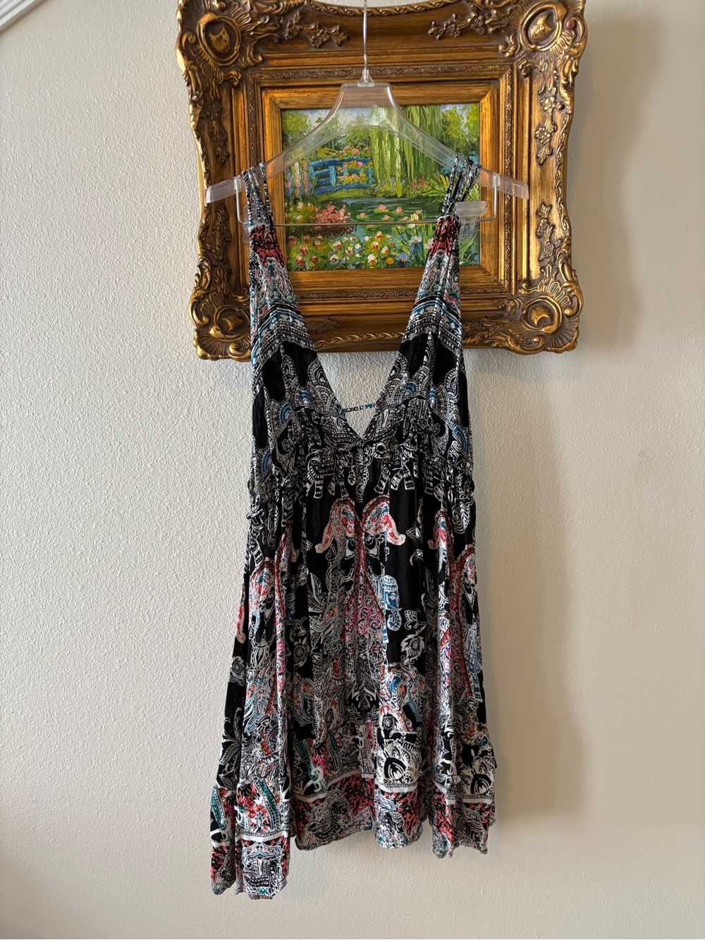 Free People Floral Boho Mini Dress in Black and Multicolor